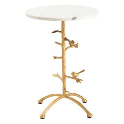 Birds in Branches Accent Table White/Gold