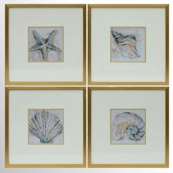 Just Beachy Framed Wall Art Gold Set of Four