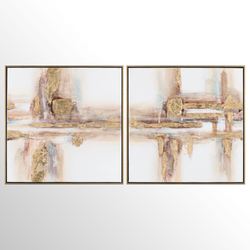 Zuri Abstract Canvas Wall Art Gold Set of Two
