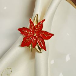 Poinsettia Napkin Rings Red Set of Four