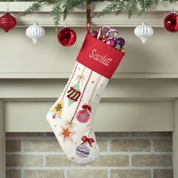 Vintage Ornament Christmas Stocking Off White