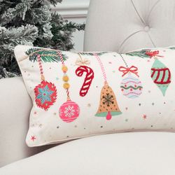 Vintage Ornament Rectangle Decorative Pillow Off White