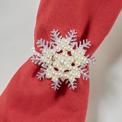 Pearl Snowflake Napkin Rings Silver Set of Four