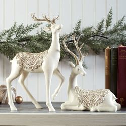 Winter Wonderland Deer Figures Ivory Set of Two