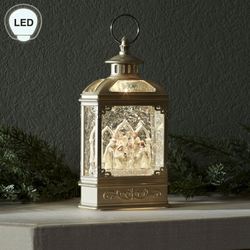 Worshiping Nativity Swirl LED Lantern Champagne