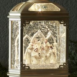 Worshiping Nativity Swirl LED Lantern Champagne