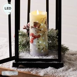 Birch Forest Snowman LED Candle Ivory