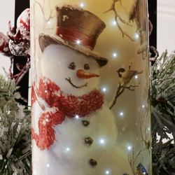 Birch Forest Snowman LED Candle Ivory