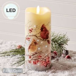 Winter Cardinals LED Candle Ivory