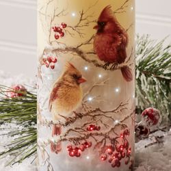 Winter Cardinals LED Candle Ivory
