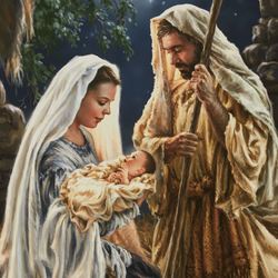 Born in a Manger Lighted Print Blue