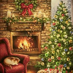 Fireside Christmas Lighted Print Multi Warm
