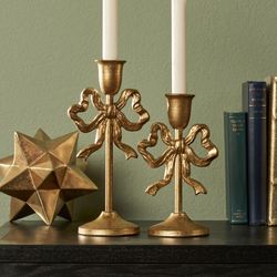 Bow Taper Candleholders Gold Set of Two