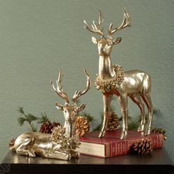 Glistening Deer Figures Champagne Gold Set of Two