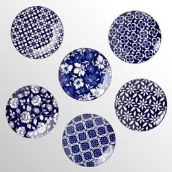 Madison Dessert Plates Blue/White Set of Six