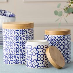 Madison Kitchen Canisters Blue/White Set of Three