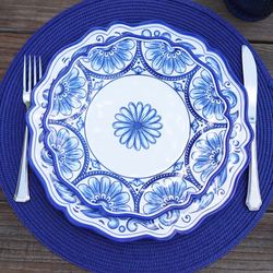 Veranda Melamine Dessert Plates Blue/White Set of Four