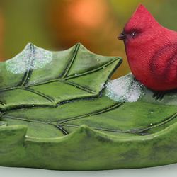 Cardinal with Holly Leaf Decorative Tray Green