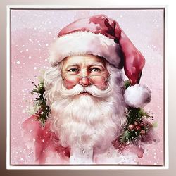 Santa Claus Framed Canvas Wall Art Pink