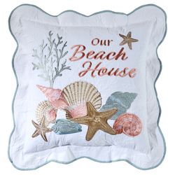 Seashell Medley Embroidered Pillow White 16 Square