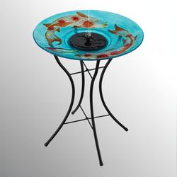 Koi Solar Fountain Birdbath with Stand Multi Earth