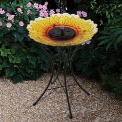 Sunflower Solar Fountain Birdbath with Stand Yellow