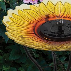 Sunflower Solar Fountain Birdbath with Stand Yellow