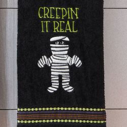 Creepin It Real Lotion Soap Dispenser and Hand Towels Black Three Piece Set