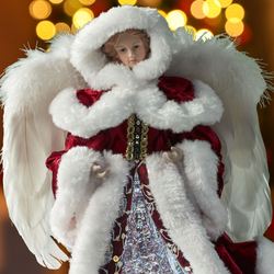Holiday Swirl LED Angel Table Accent Burgundy