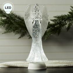 Glitter Swirl LED Praying Angel Figurine Clear