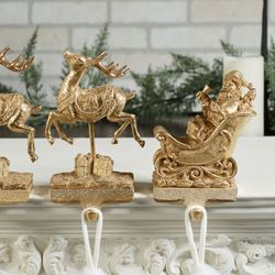 Santa and Deer Stocking Holders Gold Set of Four