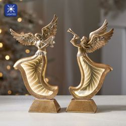 Angelic Blessings Lighted Sculptures Gold Set of Two