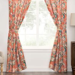 Cara Wide Tailored Curtain Pair Coral 100 x 84