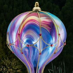 Swirl Hot Air Balloon Solar Wind Spinner Stake Purple