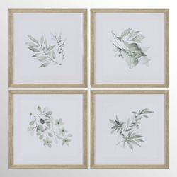 Sage Foliage Framed Print Wall Art Set of Four