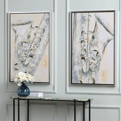 Woodwinds Saxophone Canvas Wall Art Gray Set of Two