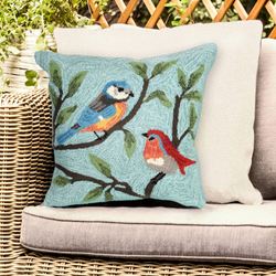 Birds on Branches Decorative Pillow Aqua 18 Square
