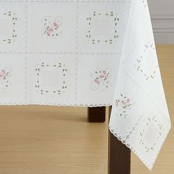 Rosette Lace Vinyl Rectangle Tablecloth White 54 x 108