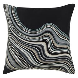Parallel Embroidered Wave Striped Pillow Black 18 Square