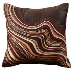 Sundance Vegan Leather Embroidered Pillow Multi Warm 18 Square