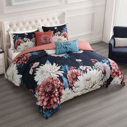 Navy Mums Comforter Bed Set