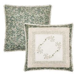 Hallie Reversible Embroidered Pillow Green 16 Square