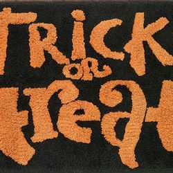 Trick or Treat Bath Rug and Lotion Soap Dispenser Orange 2 Piece Set