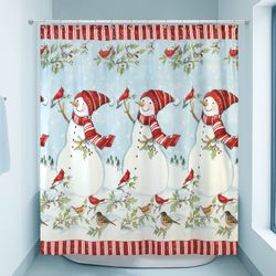 Holiday Cheer Snowman Shower Curtain Light Blue 72 x 72