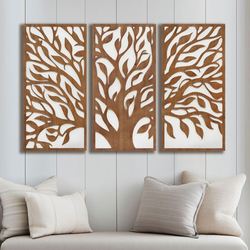Tree of Life Wall Art Decor Walnut Set of Three