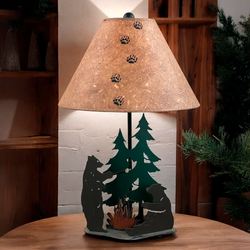 Bears Roasting Marshmallows Table Lamp Multi Earth