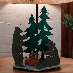Bears Roasting Marshmallows Table Lamp Multi Earth