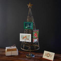 Christmas Tree Card Holder Antique Brass