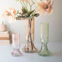 Fluted Glass Vases Multi Pastel Set of Three