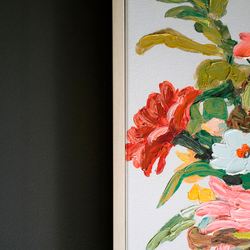 Framed Floral Painting Canvas Wall Art Multi Warm